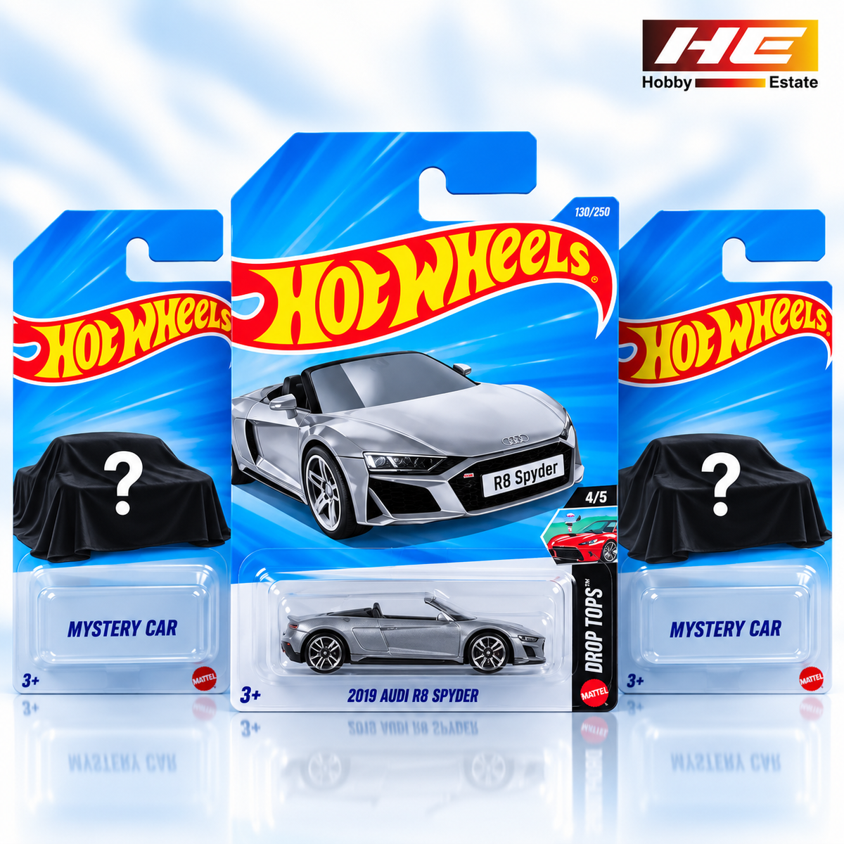 Hot Wheels 2019 Audi R8 Spyder – HW Drop Tops + 2 Mystery Cars – Set of 3