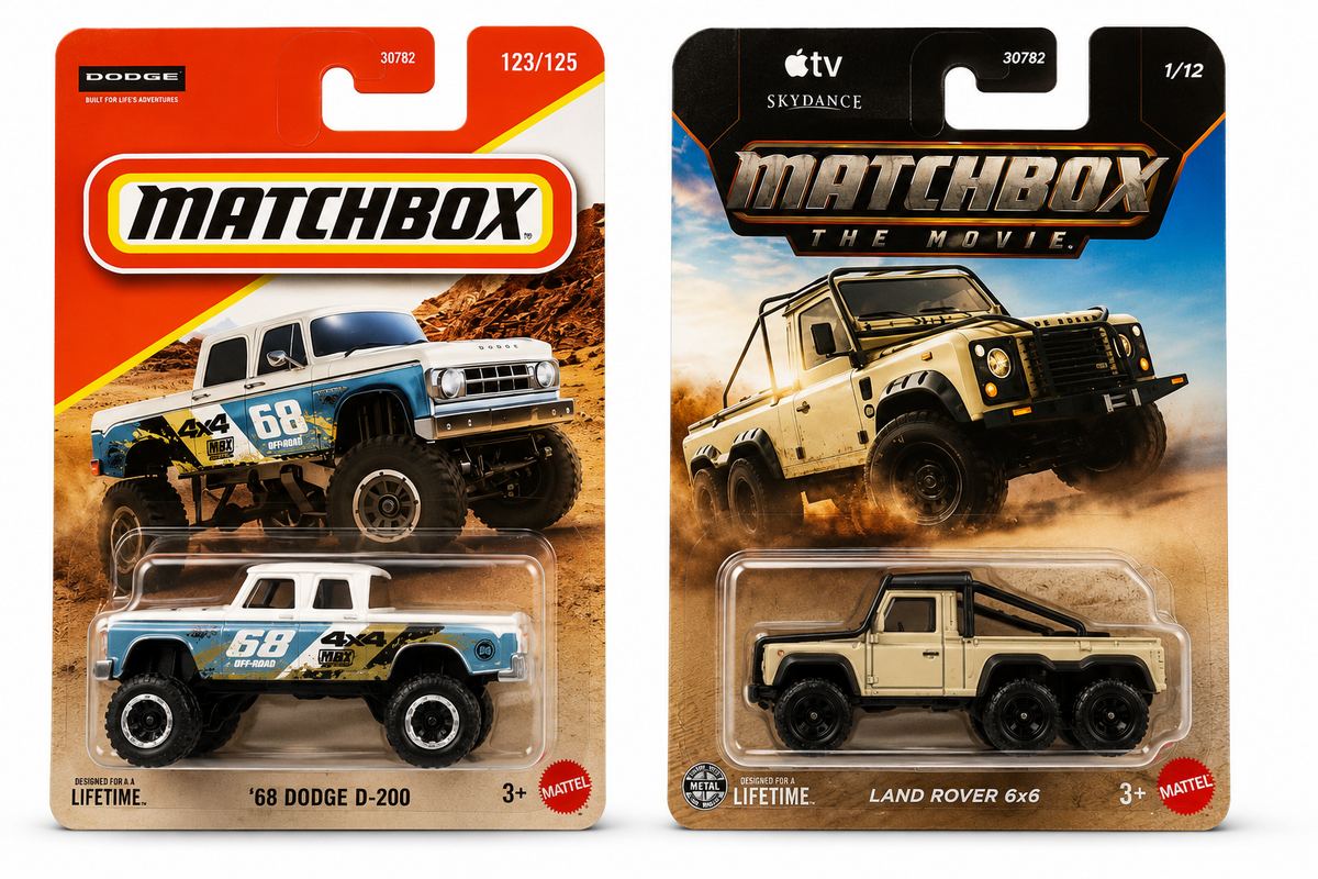 Matchbox ’68 Dodge D-200 & Land Rover 6x6 – Set of 2 (Blister)