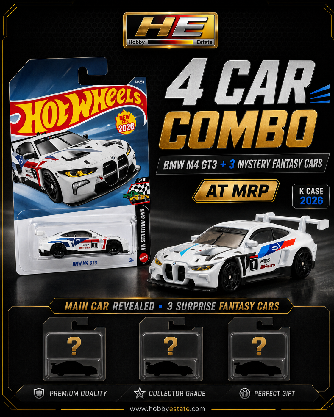 Hot Wheels 2026 K Case – 4-Car Combo (Featuring BMW M4 GT3)