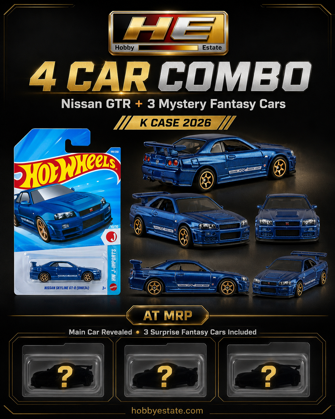 Hot Wheels 2026 K Case β 4-Car Combo (Featuring Nissan Skyline GT-R (BNR34))