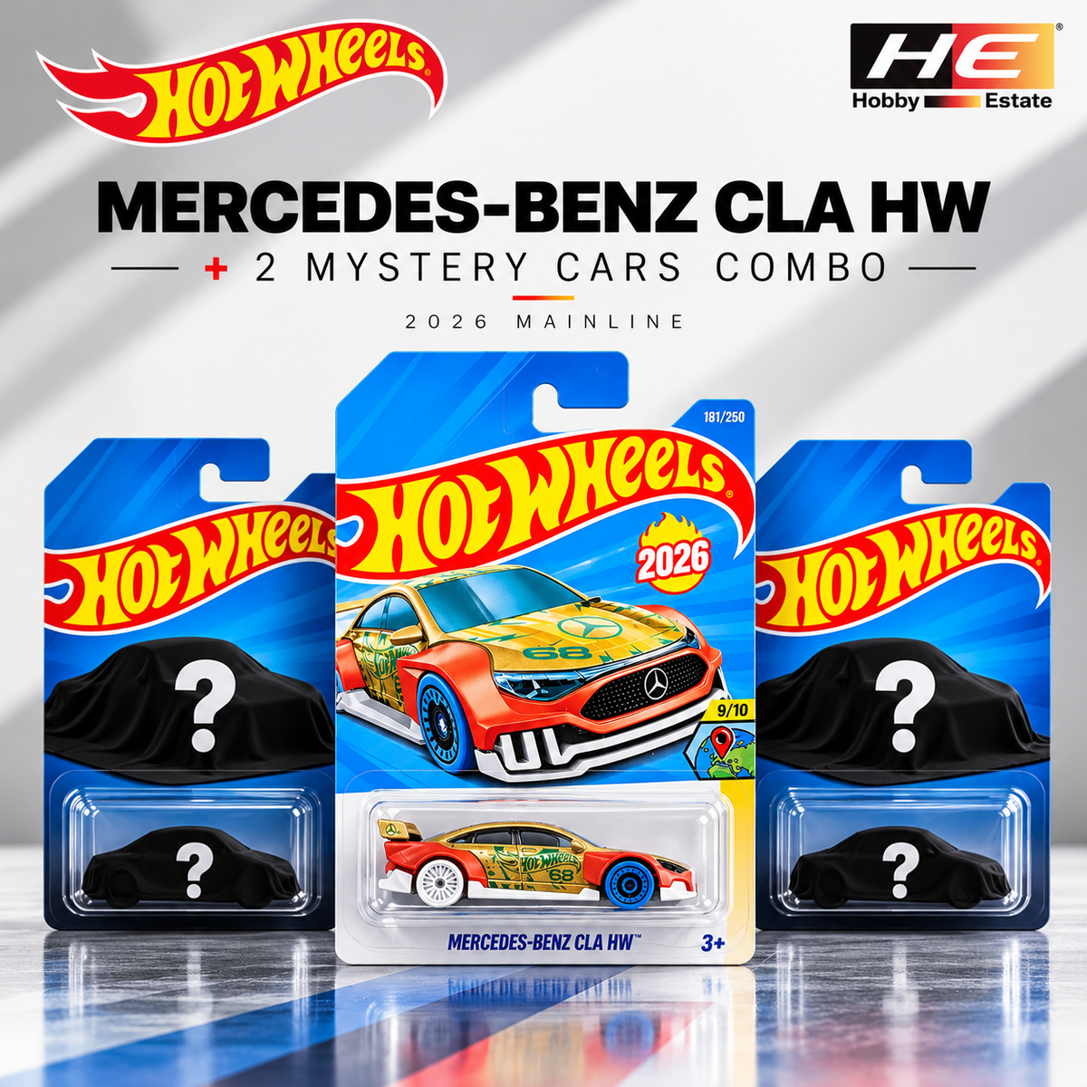 Hotwheels Mercedes-Benz CLA HW + 2 Mystery Cars Combo – 2026 Mainline