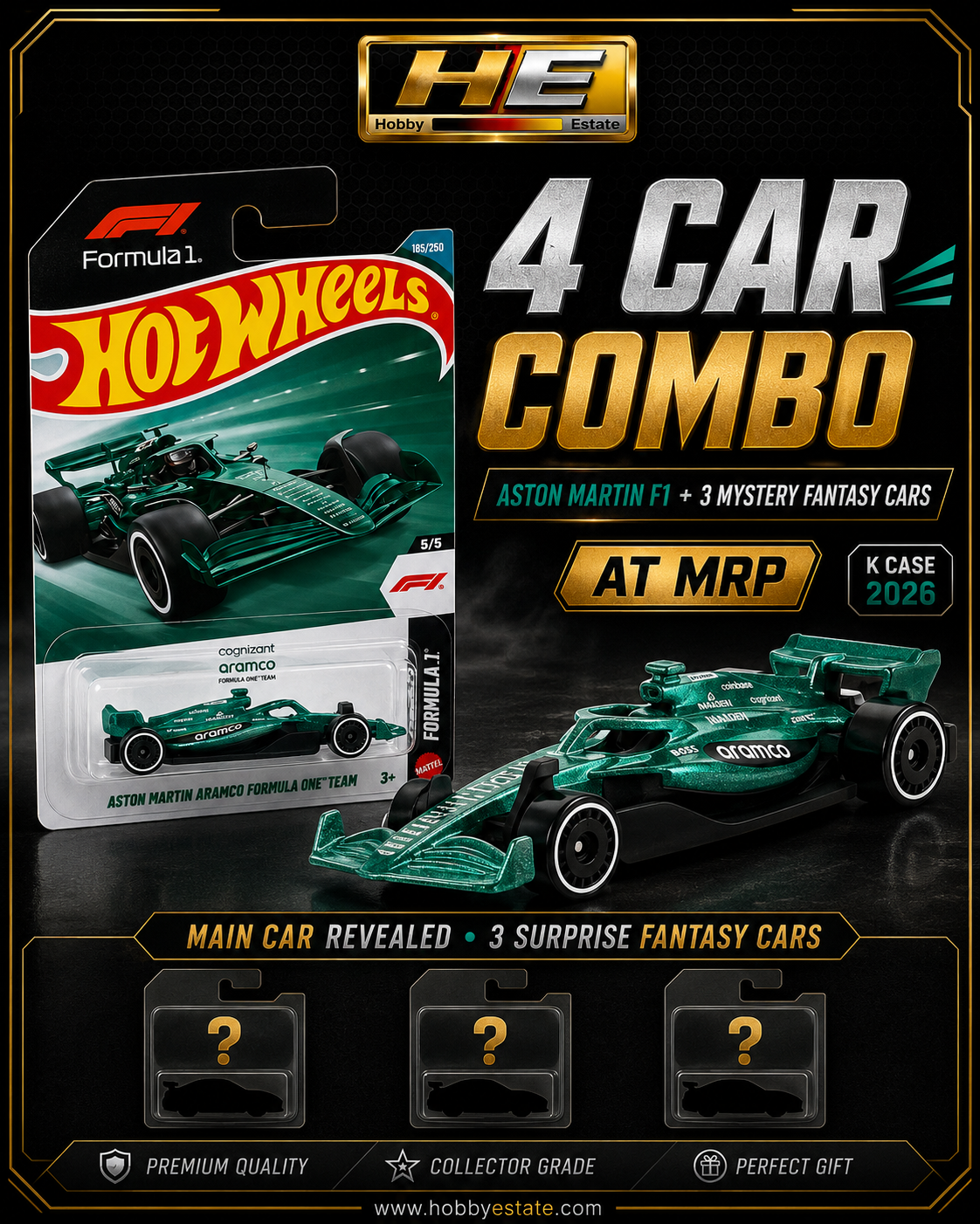 Hot Wheels 2026 K Case – 4-Car Combo (Featuring Aston Martin Aramco Formula One™ Team)