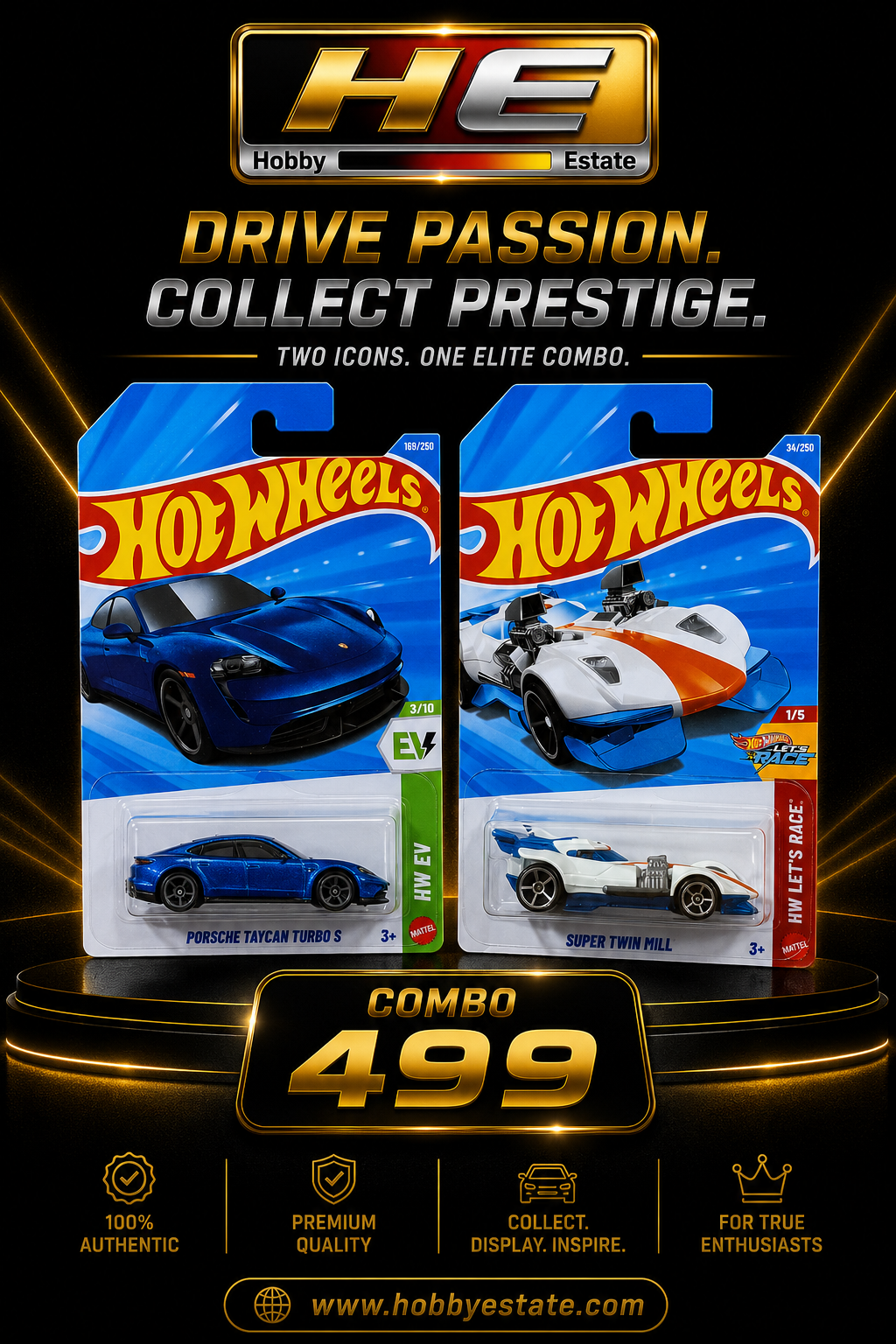 Hot Wheels Elite Combo: Porsche Taycan Turbo S & Super Twin Mill