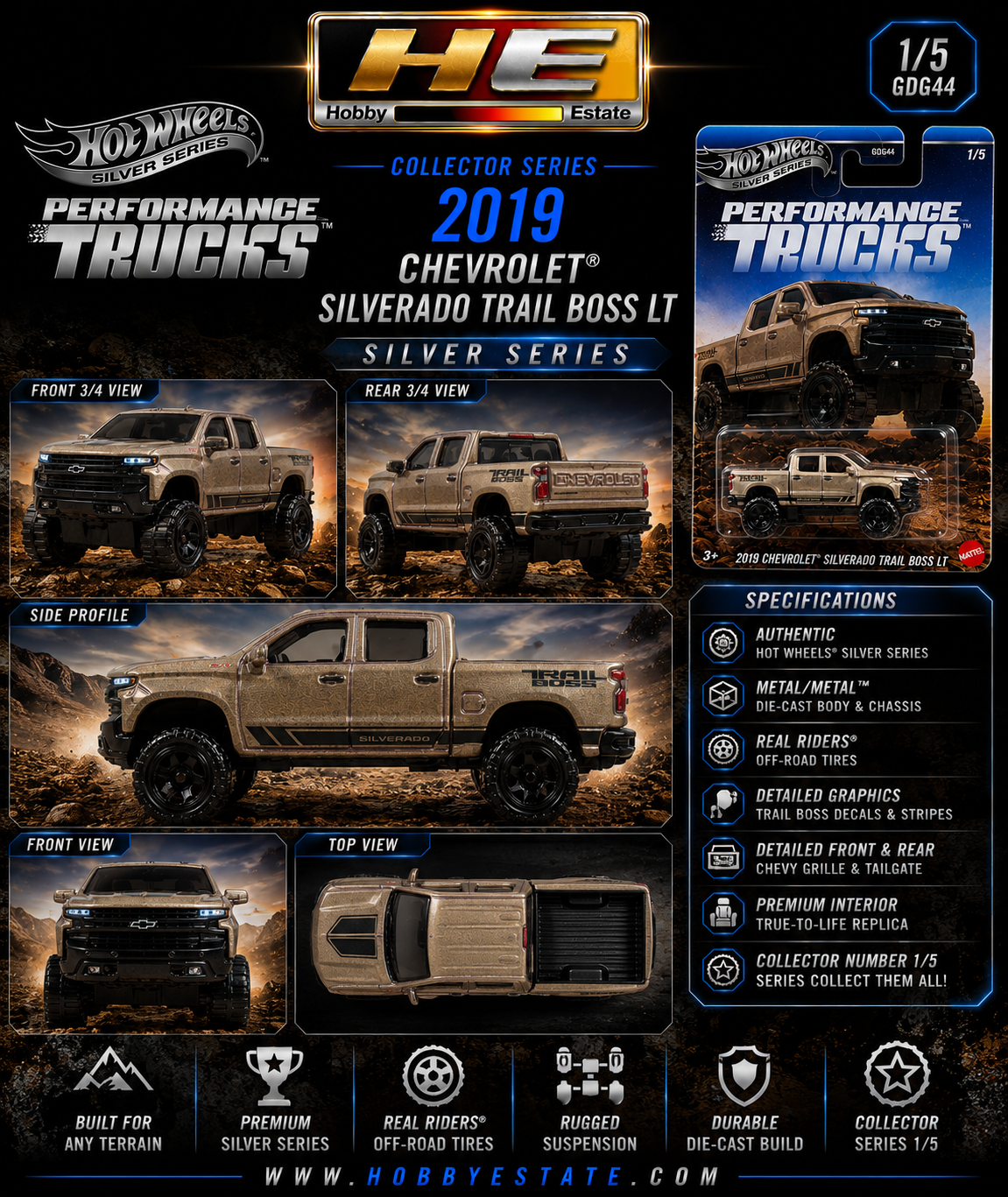 Hot Wheels Silver Series: 2019 Chevrolet Silverado Trail Boss LT