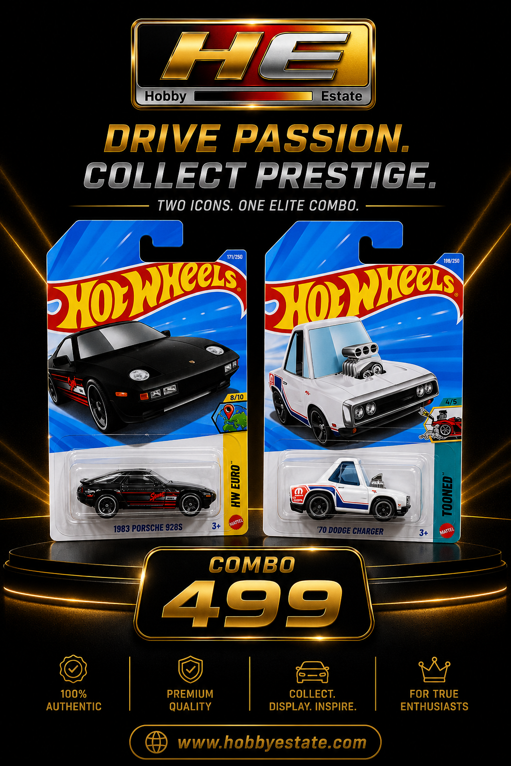Hot Wheels Elite Combo: 1983 Porsche 928S & '70 Dodge Charger