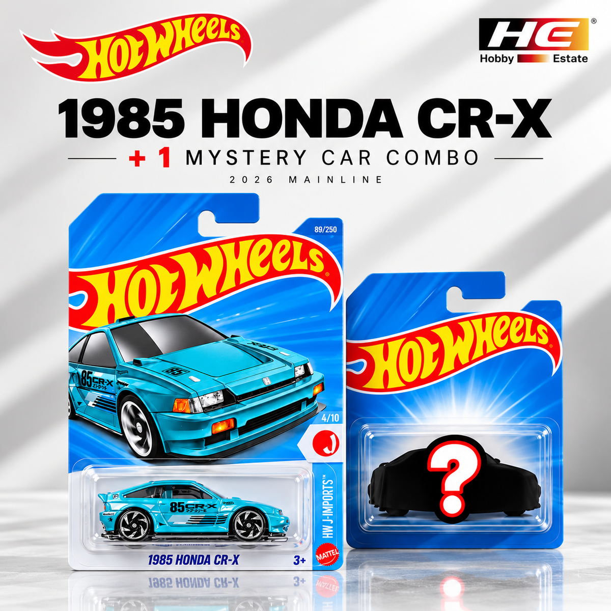 Hotwheels 1985 Honda CR-X + 1 Mystery Car Combo – 2026 Mainline