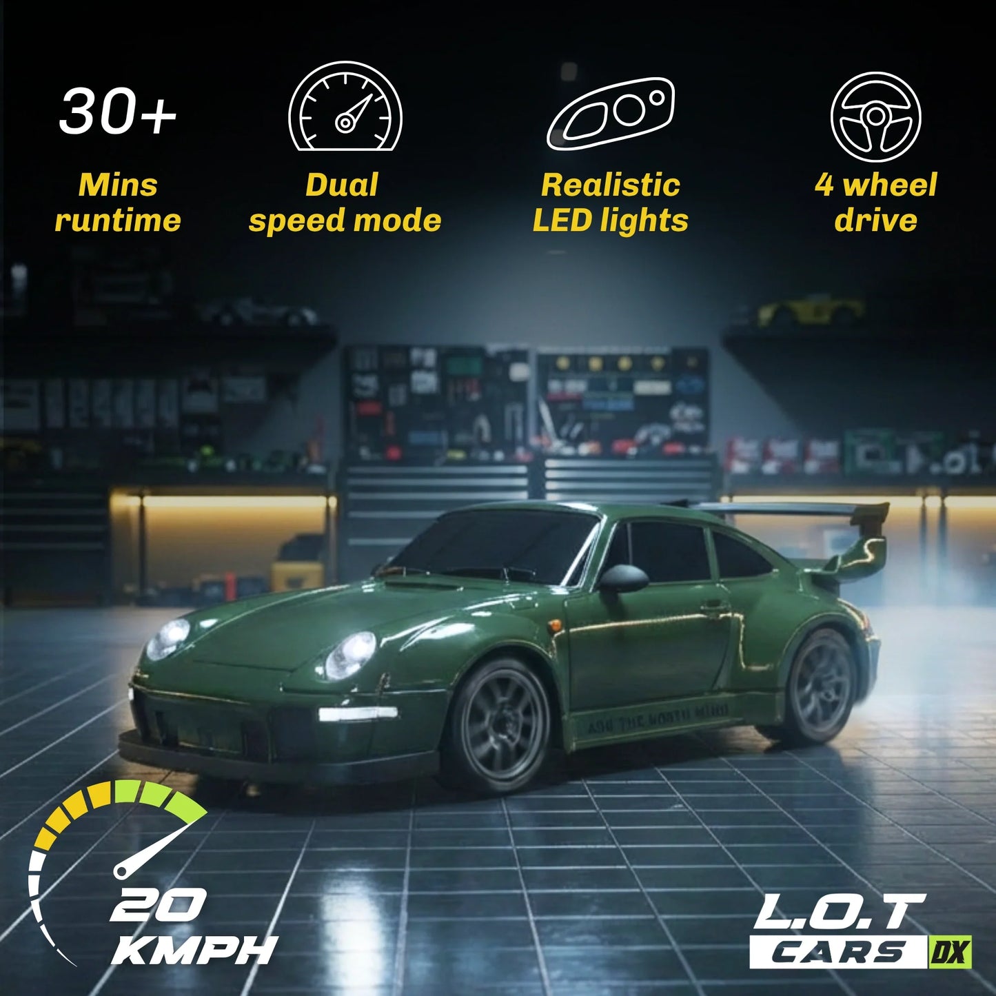 Porsche 1:24 Scale RC Drift Car Set – 4WD Remote Control Drift Racing Car with LED Lights, Extra Tyres & Accessories