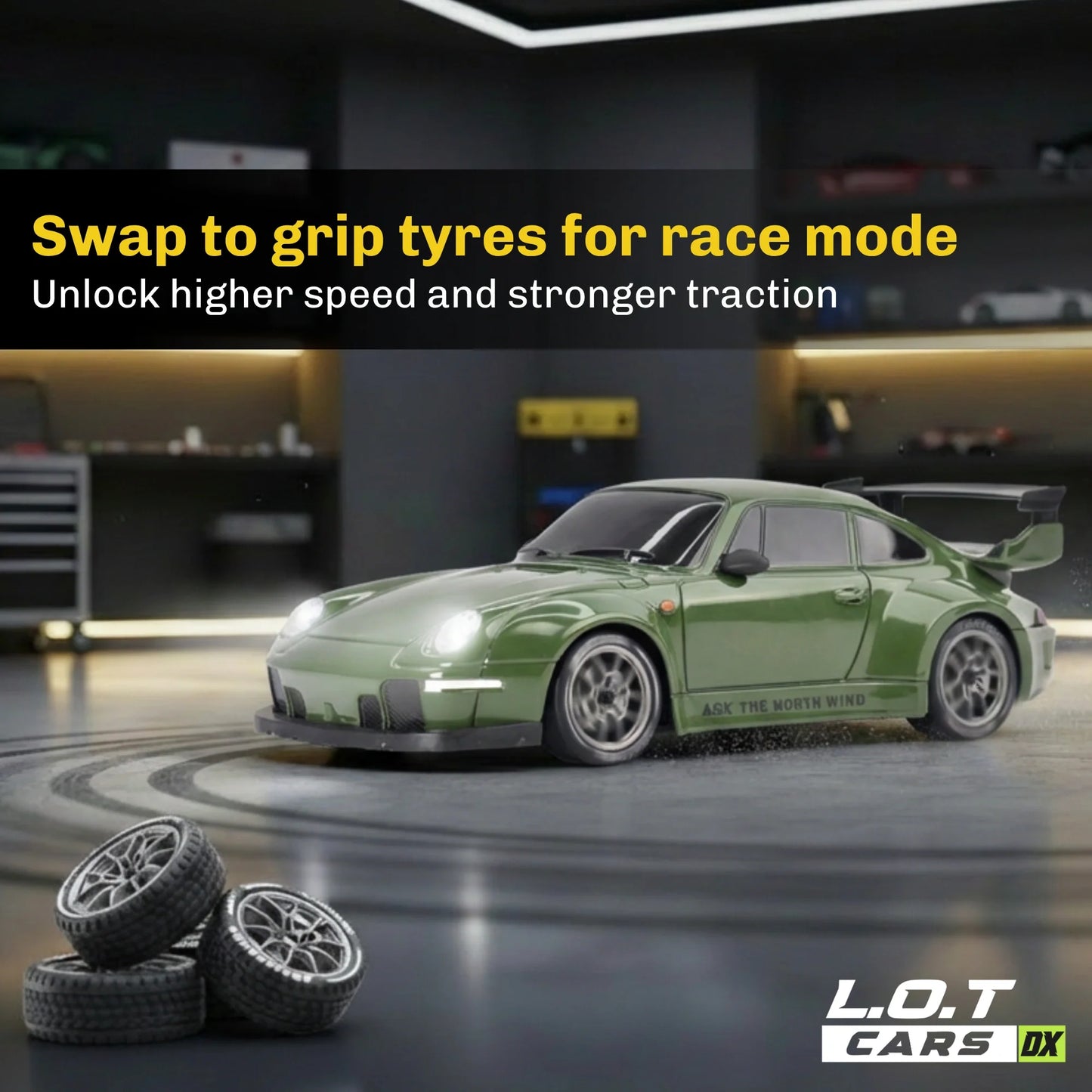 Porsche 1:24 Scale RC Drift Car Set – 4WD Remote Control Drift Racing Car with LED Lights, Extra Tyres & Accessories