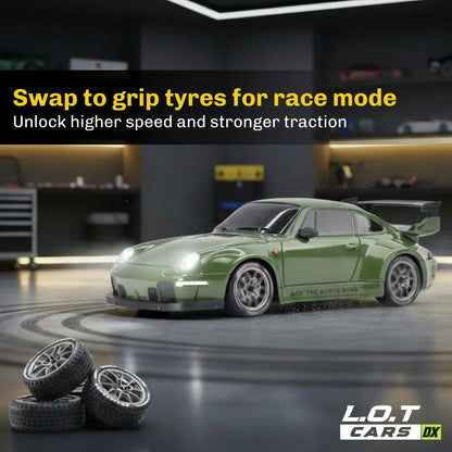 Porsche 1:24 Scale RC Drift Car Set – 4WD Remote Control Drift Racing Car with LED Lights, Extra Tyres & Accessories