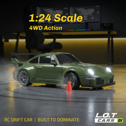 Porsche 1:24 Scale RC Drift Car Set – 4WD Remote Control Drift Racing Car with LED Lights, Extra Tyres & Accessories
