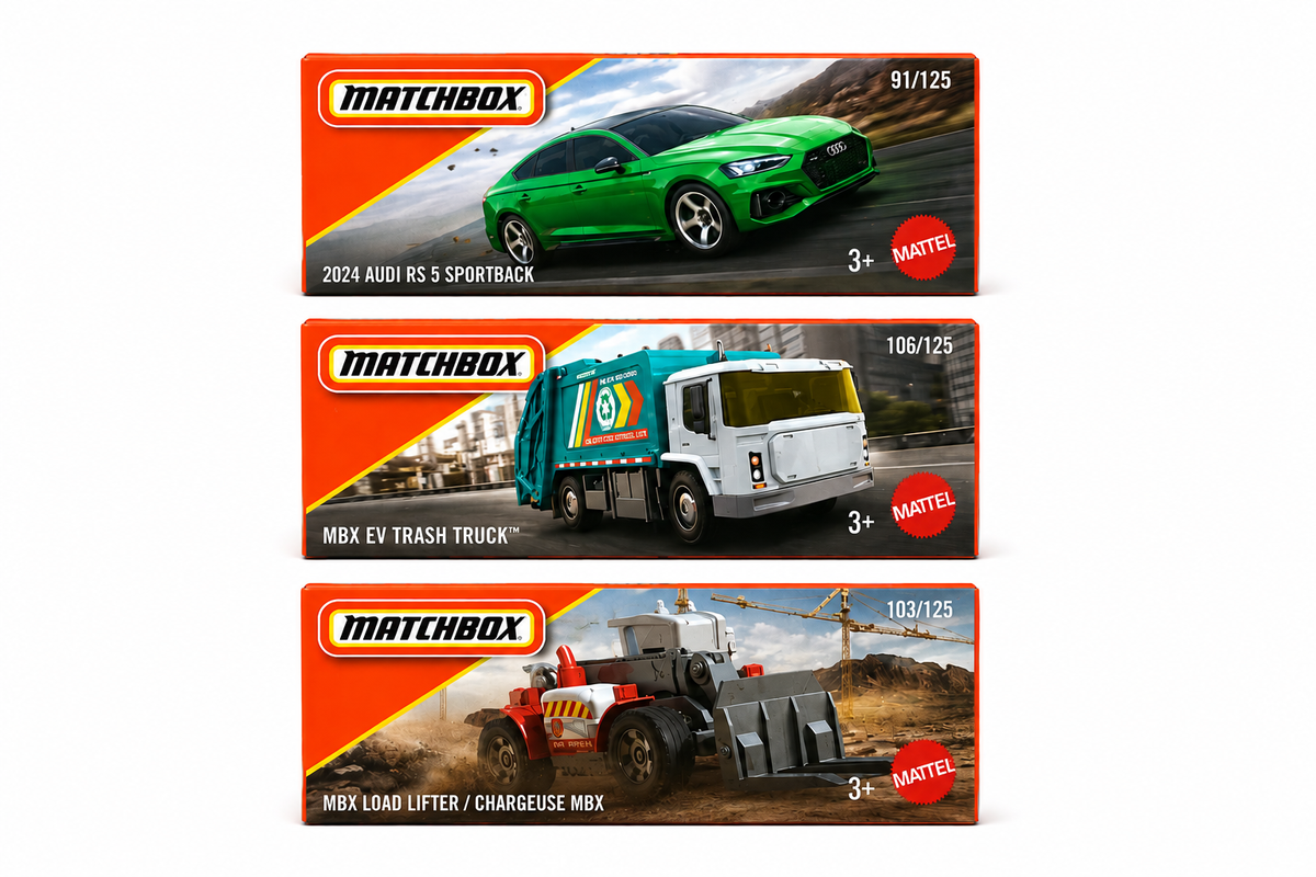 Matchbox 2024 Audi RS 5 Sportback, MBX EV Trash Truck & MBX Load Lifter – Set of 3