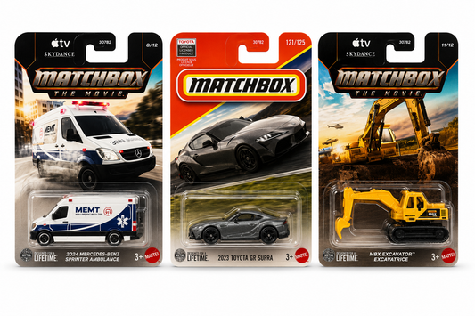 Matchbox 2024 Mercedes-Benz Sprinter Ambulance, 2023 Toyota GR Supra & MBX Excavator – Set of 3 (Blister)