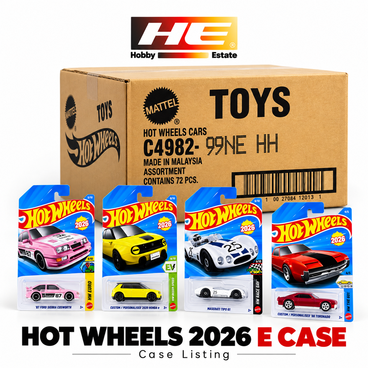 Hot Wheels 2026 E Case – Imported | 72 Cars