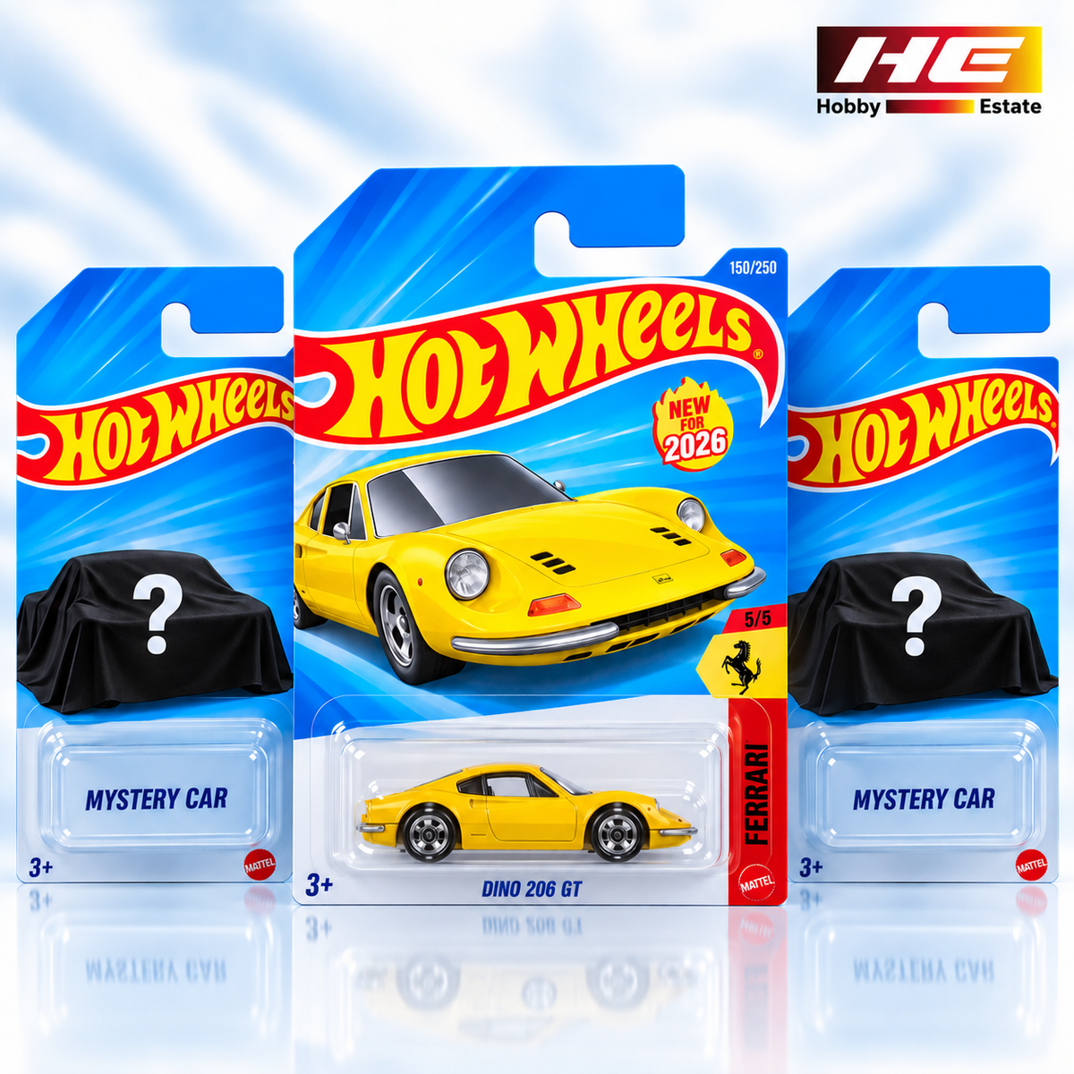 Hot Wheels Ferrari Dino 206 GT + 2 Mystery Cars – Set of 3