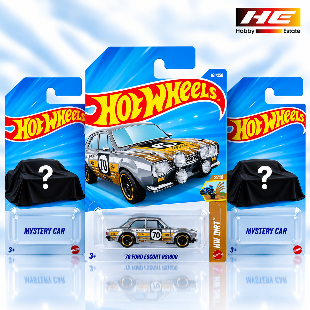 Hot Wheels ’70 Ford Escort RS1600 + 2 Mystery Cars – Set of 3