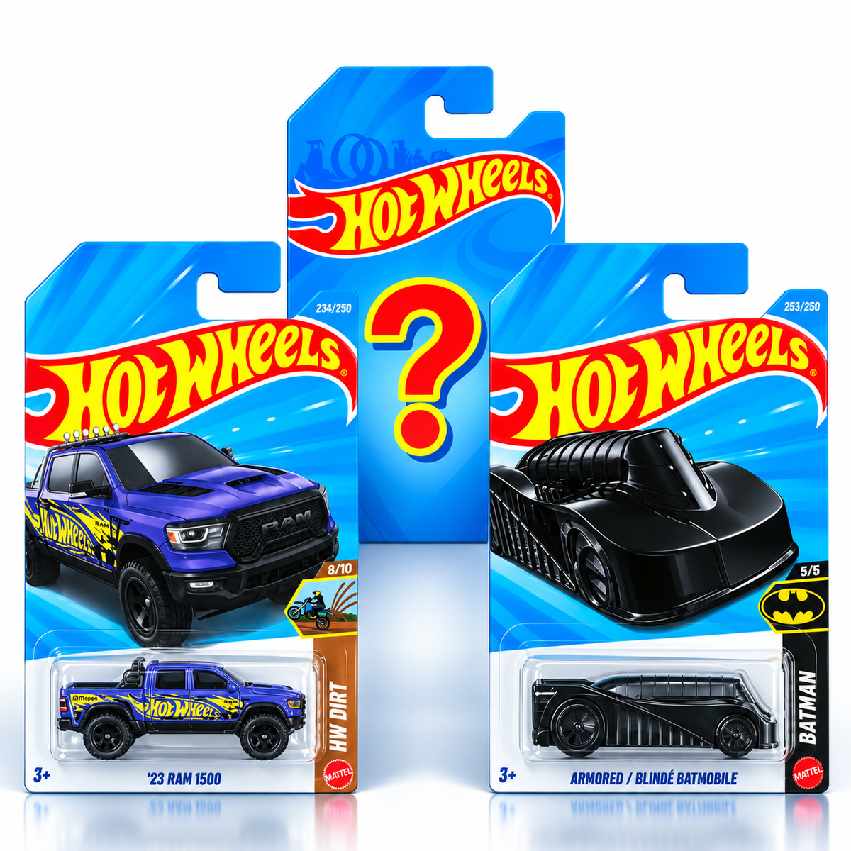 Hot Wheels ’23 RAM 1500 + Armored Batmobile + 1 Mystery Car – Set of 3