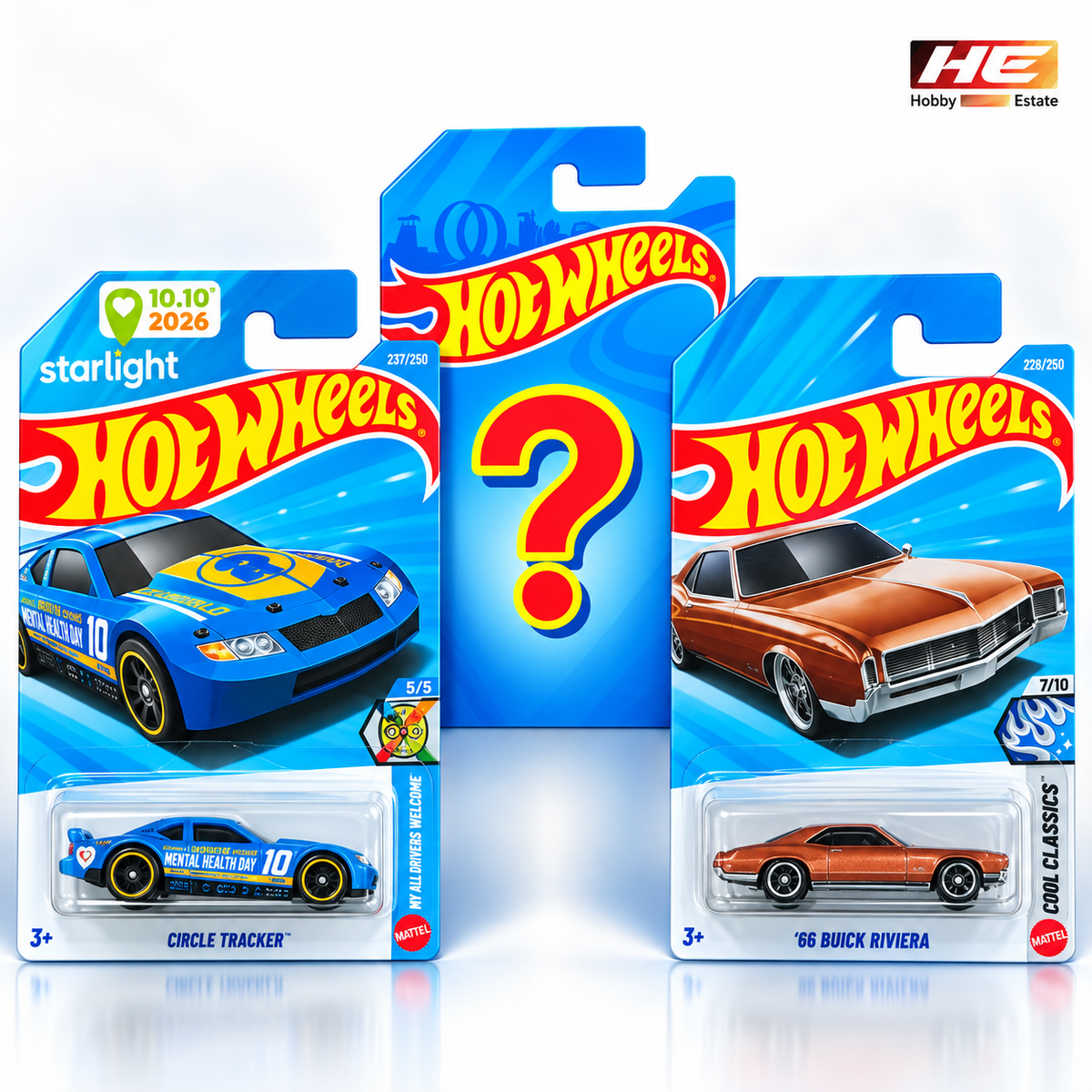 Hot Wheels Starlight Circle Tracker + ’66 Buick Riviera + 1 Mystery Car – Set of 3