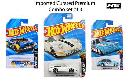 Hot Wheels Imported Curated Set: X-Steam, Porsche 911 Turbo Cabriolet & '76 Chevy Chevette (3-Car Combo Pack)