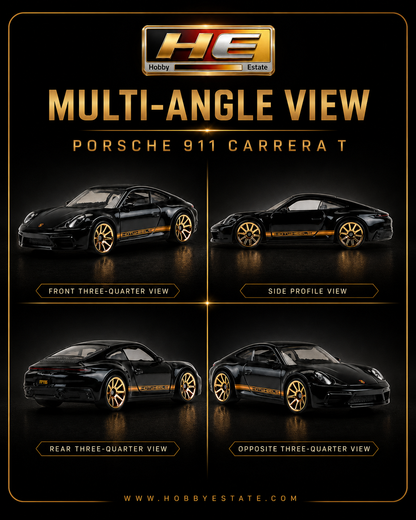 Hot Wheels Porsche 911 Carrera T – 2026 Factory Fresh | Black & Gold Die-Cast Car