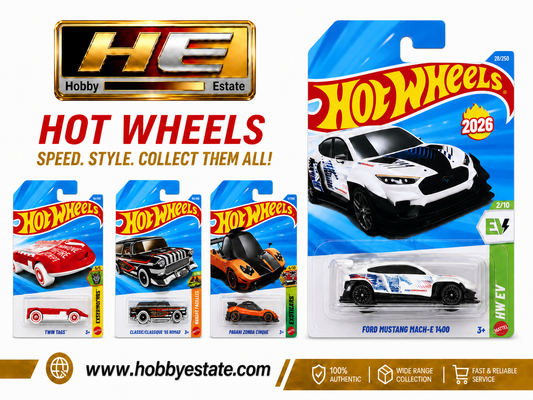 Hot Wheels Combo Pack of 4 – Ford Mustang Mach-E 1400, Twin Tags, Classic ’55 Nomad & Pagani Zonda Cinque