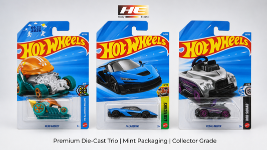 Hot Wheels Trio Combo – Head Gasket + McLaren W1 + Pedal Driver | Set of 3