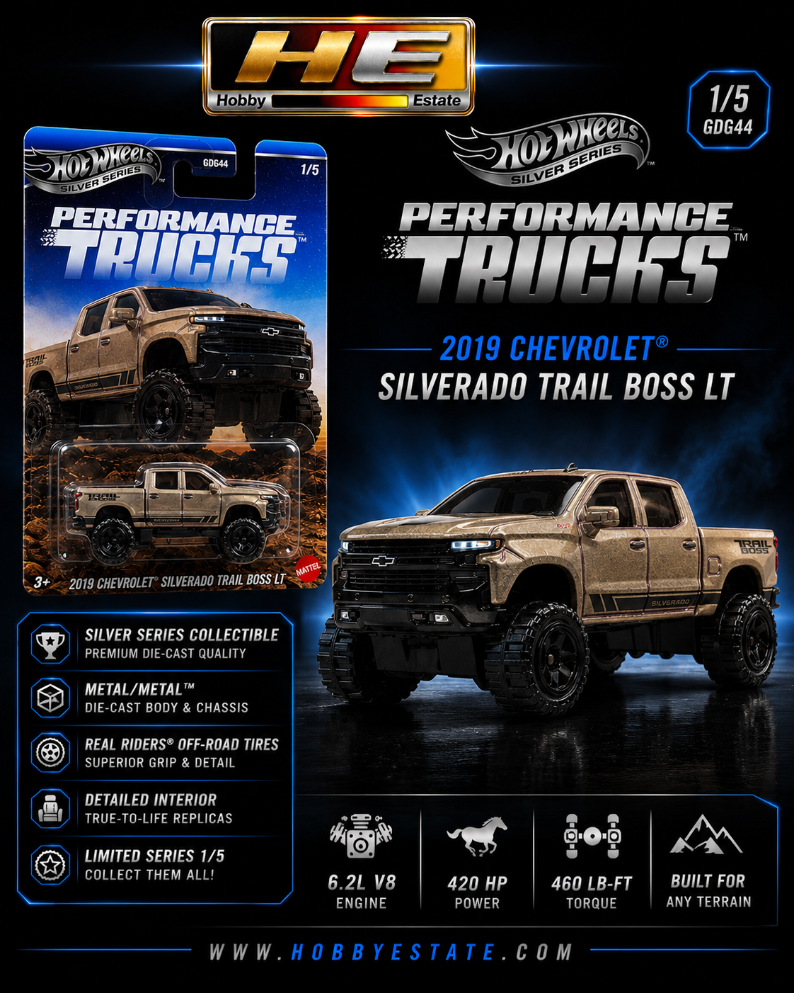 Hot Wheels Silver Series: 2019 Chevrolet Silverado Trail Boss LT