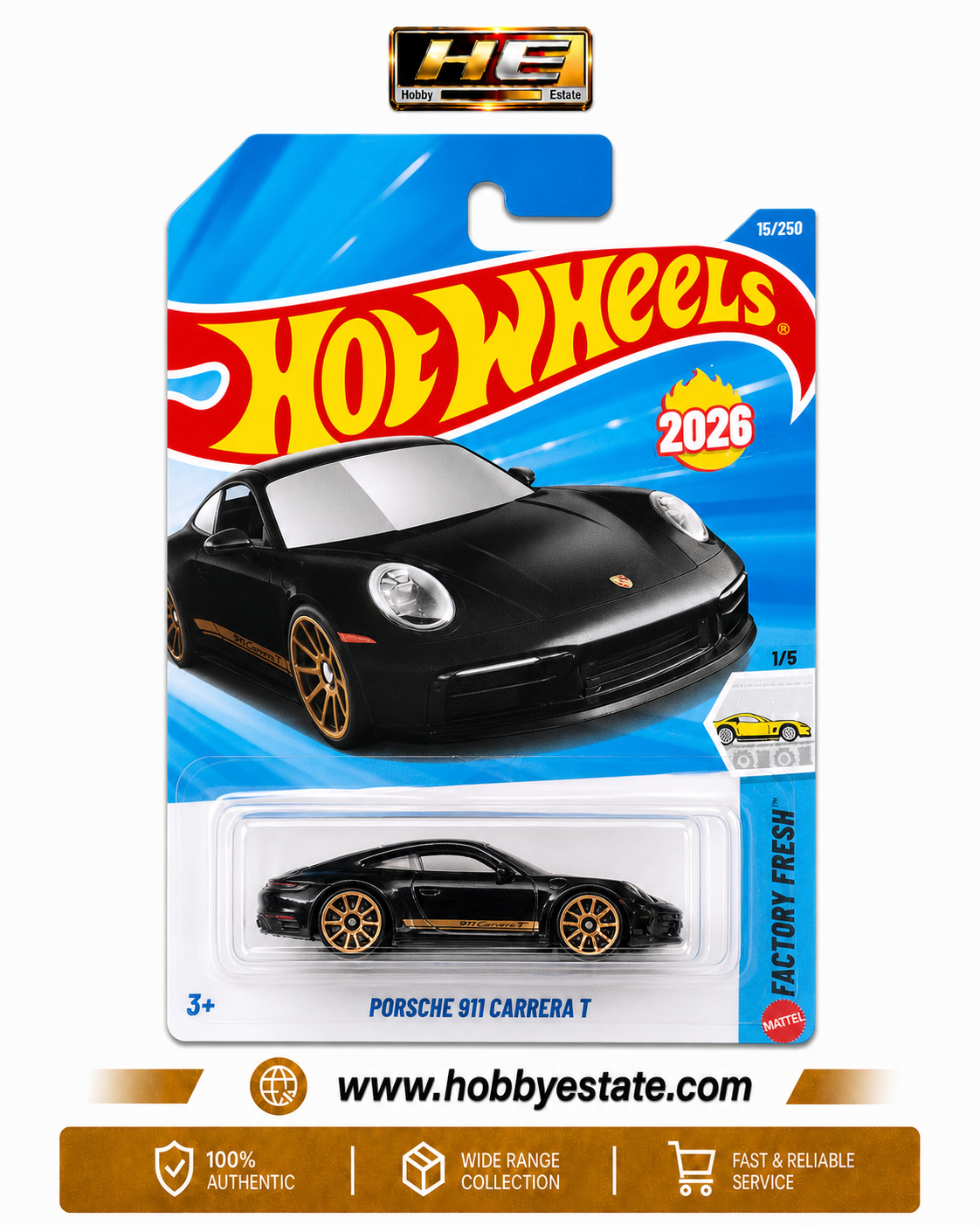 Hot Wheels Porsche 911 Carrera T | Factory Fresh | 1:64 Die-Cast Collectible