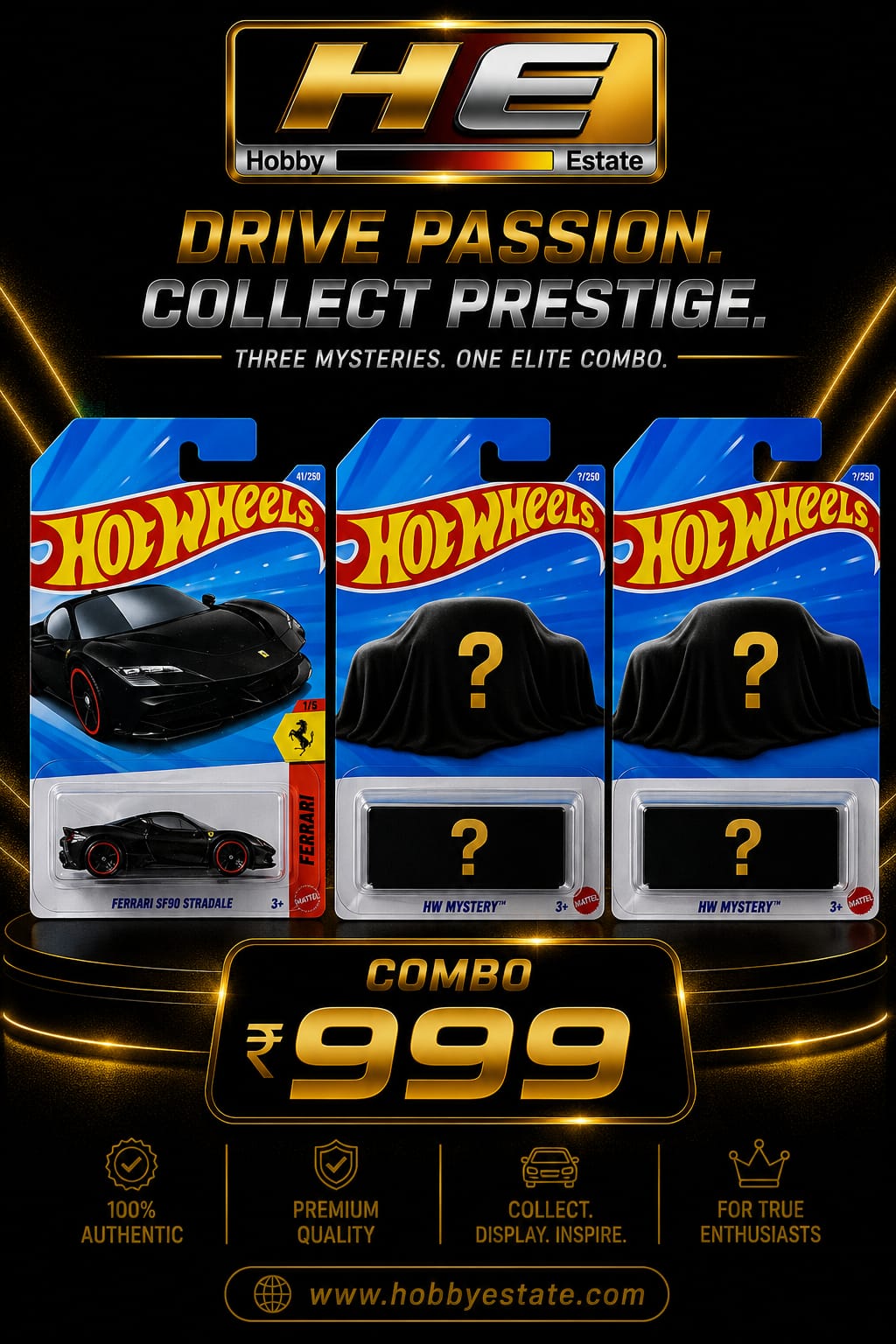 Hot Wheels Elite Combo: Ferrari SF90 Stradale & 2 Mystery Cars