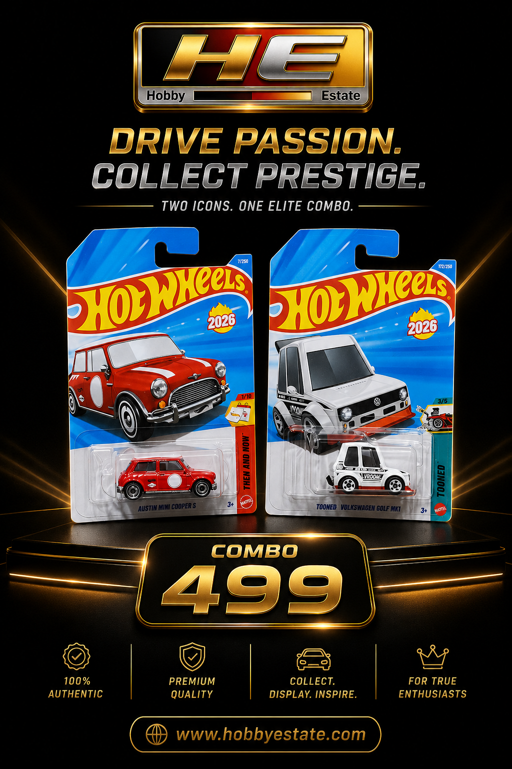 Hot Wheels Exclusive 2-Pack Combo: Austin Mini Cooper S & TOONED Volkswagen Golf Mk1