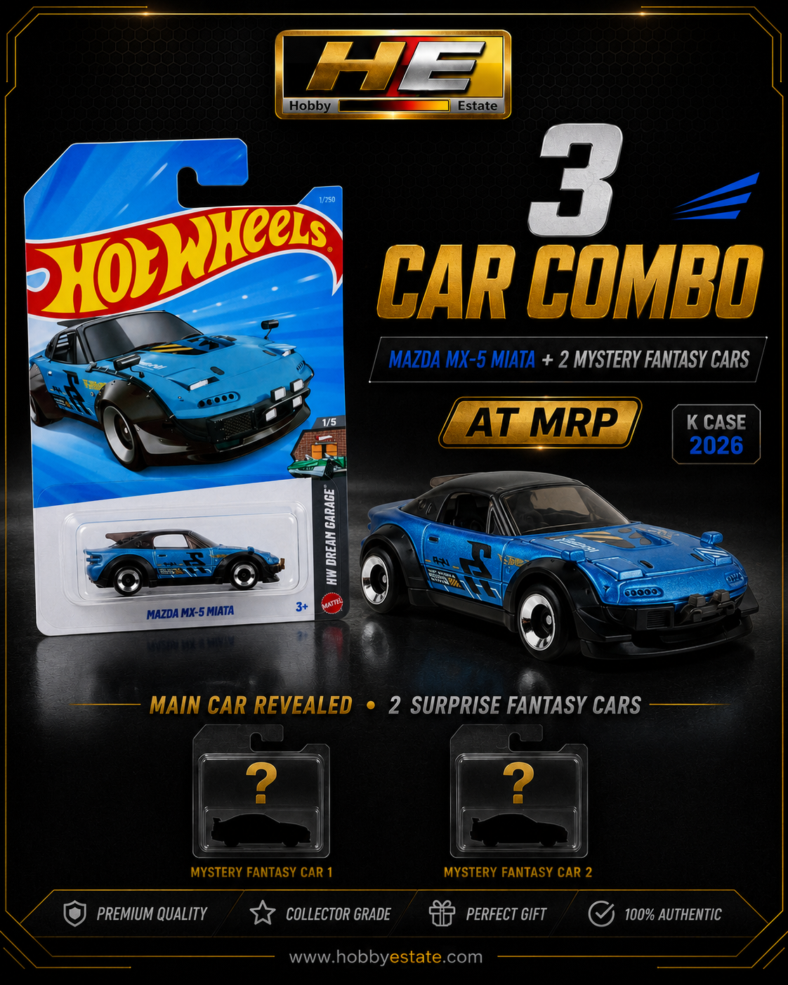 Hot Wheels 2026 K Case – 3-Car Combo (Featuring Mazda MX-5 Miata)