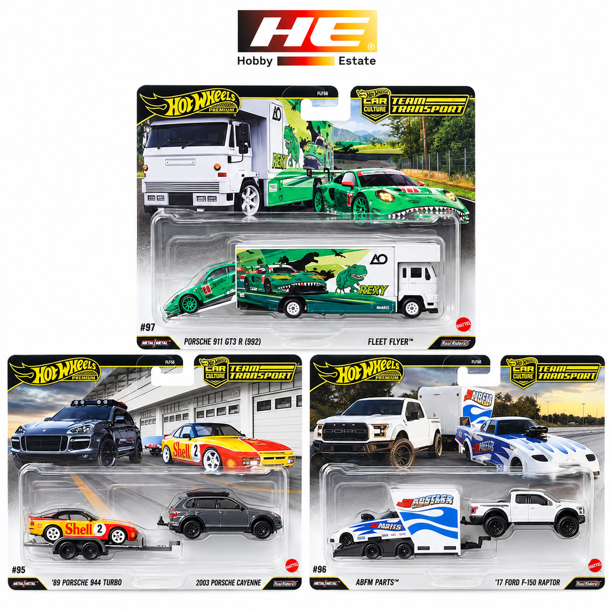 Hot Wheels Premium Team Transport Rexy Full Set – US Import | 3-Pack Collector Set #95 #96 #97