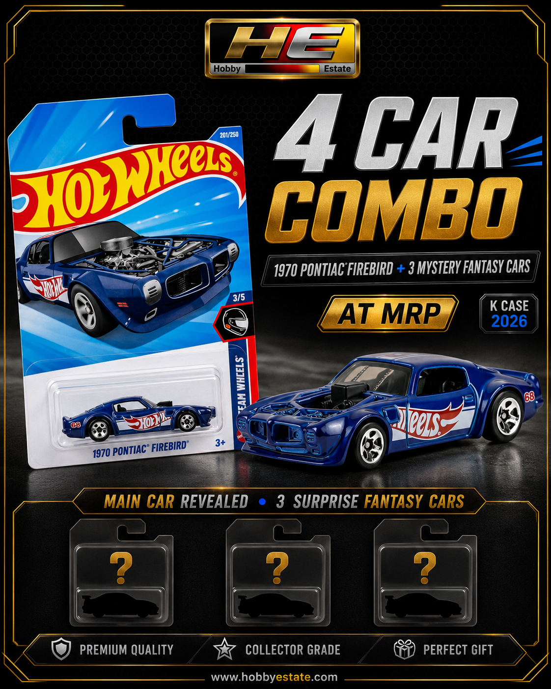 Hot Wheels 2026 K Case – 4-Car Combo (Featuring 1970 Pontiac Firebird)