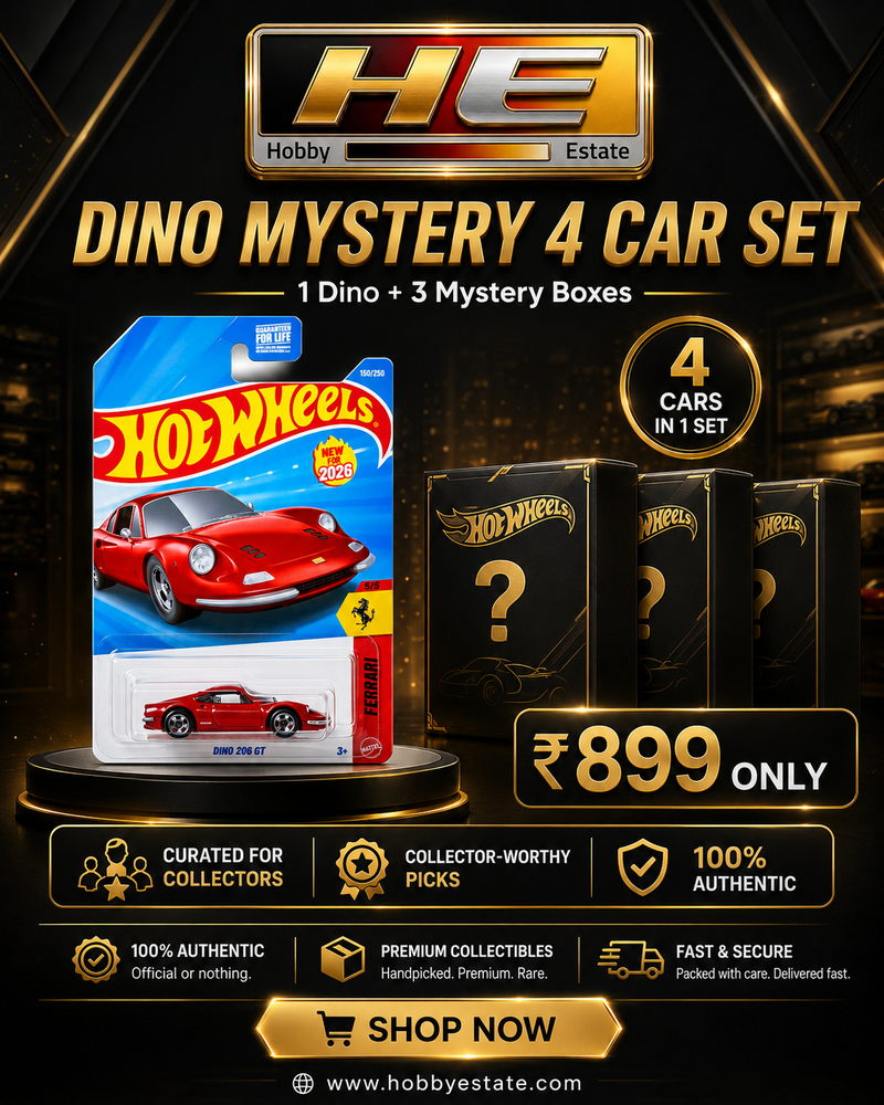 Hot Wheels Dino Mystery 4-Car Set | 1 Dino 206 GT + 3 Mystery Cars